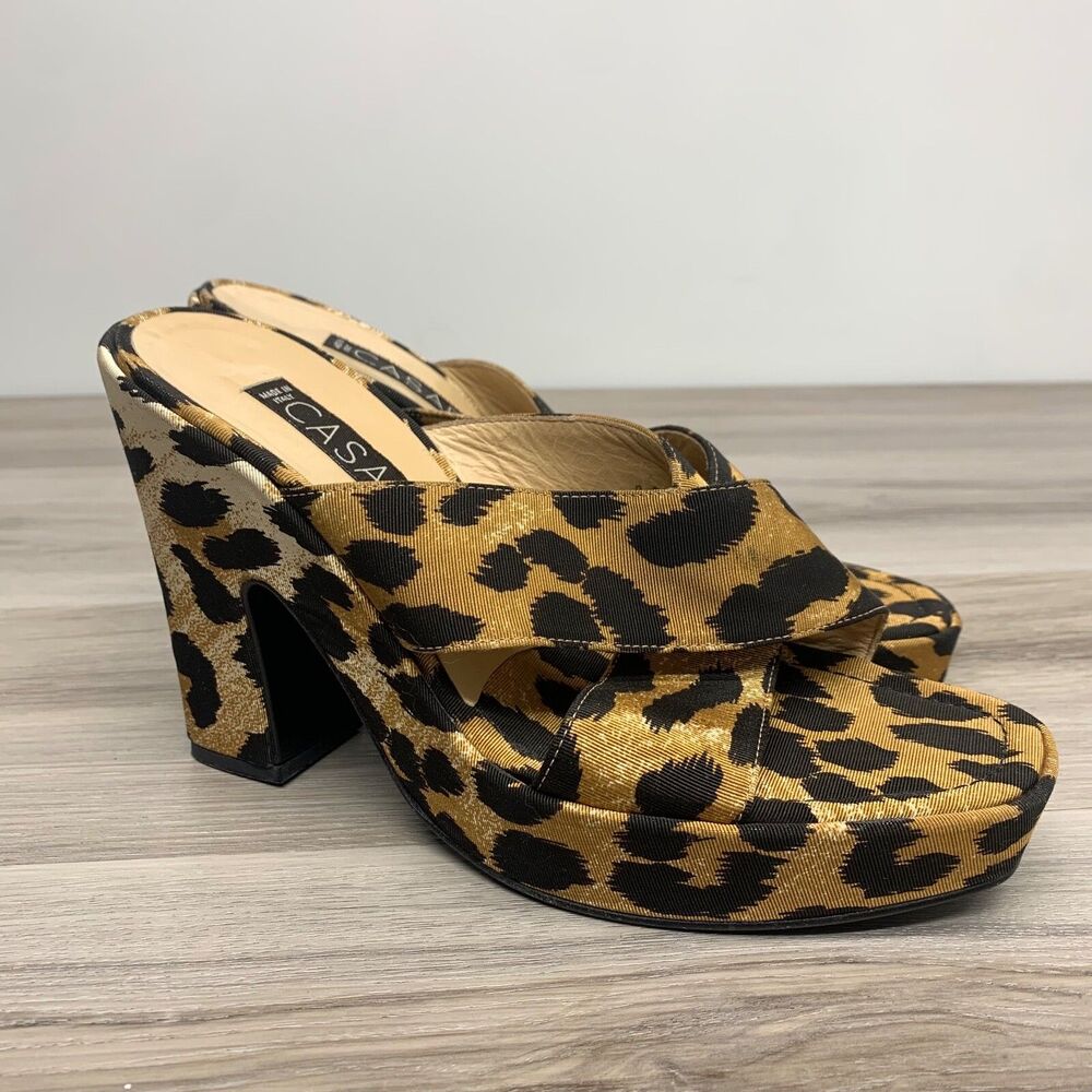 CASADEI Leopard Animal Print Slip On Womens Block High Heel Size‎ 7 B Italian